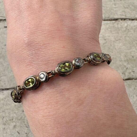 Vintage 925 Peridot And Topaz CJ Marked Bracelet - Picture 4 of 6